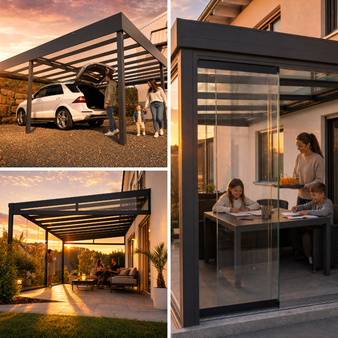 Terrassendach, Carport und Wintergarten in Anwendung